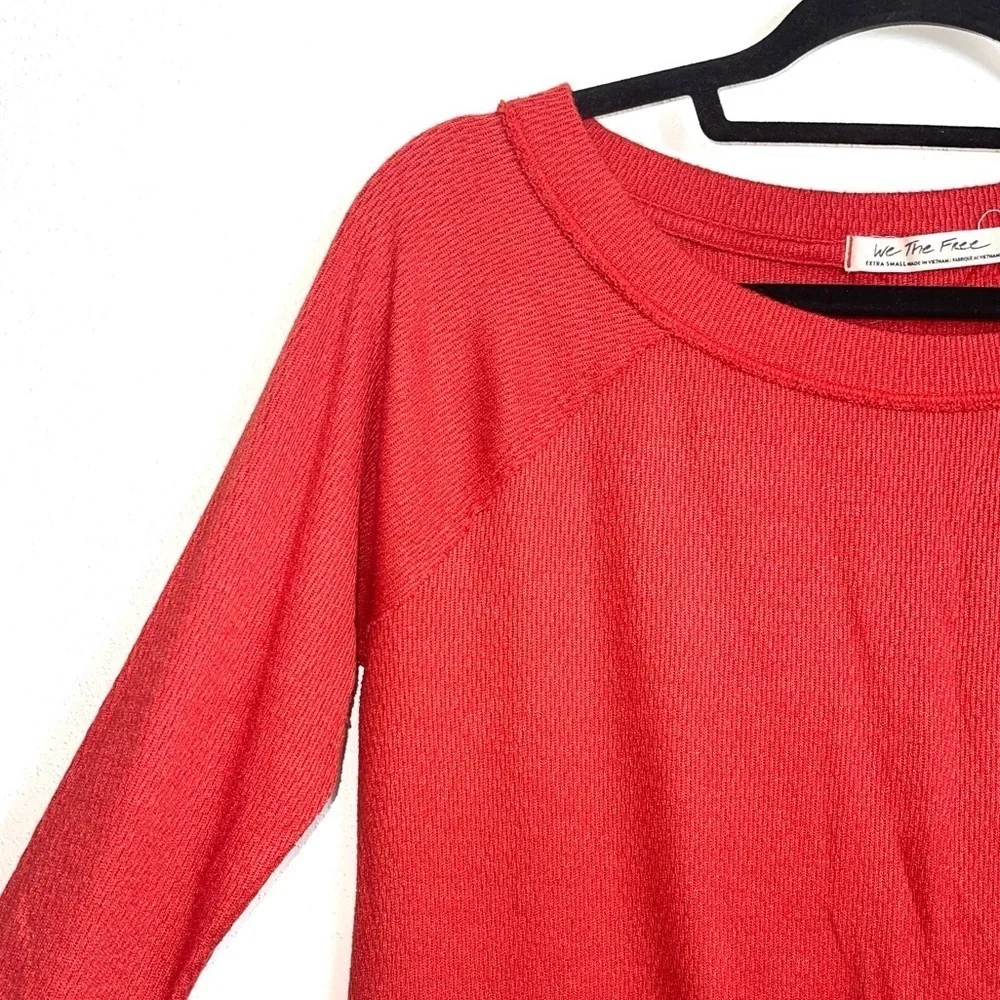 Free People We The Free Waffle Knit Tunic Top Solid Red Oversized Xsmall Women’s